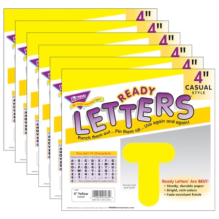 Trend Enterprises Yellow 4 Casual Uppercase Ready Letters, PK6 T464